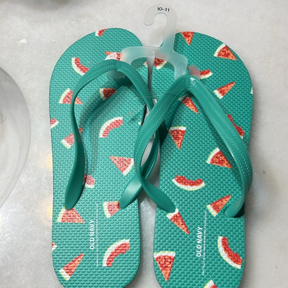 New With Tags Old Navy Green Watermelon Flip Flops Sandals Size 10-11